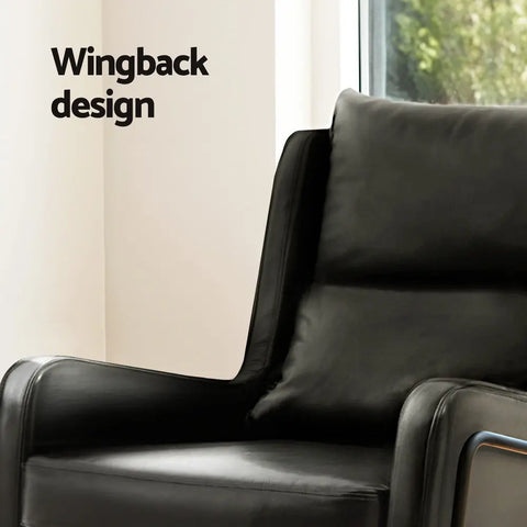 Artiss Armchair Accent Chair PU Leather Wingback Black - Chez Guru