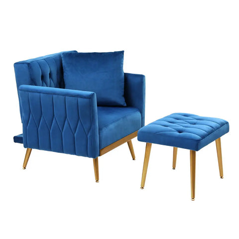 Artiss Armchair Ottoman Accent Chair Pillow Velvet Blue - Chez Guru