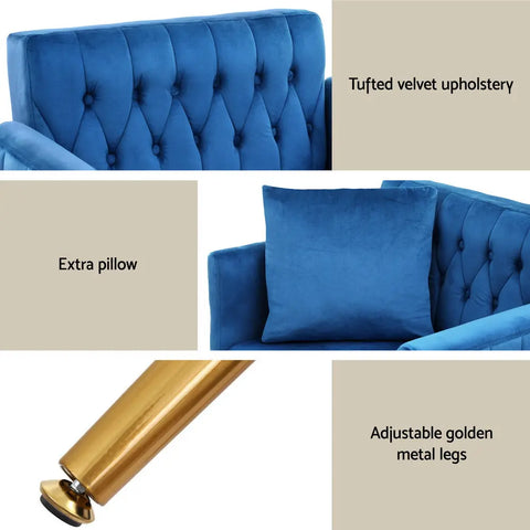 Artiss Armchair Ottoman Accent Chair Pillow Velvet Blue - Chez Guru