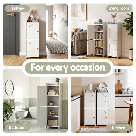 Artiss 2x Bathroom Storage Cabinet 2-Tier Slim Toilet Organizer Adjustable White