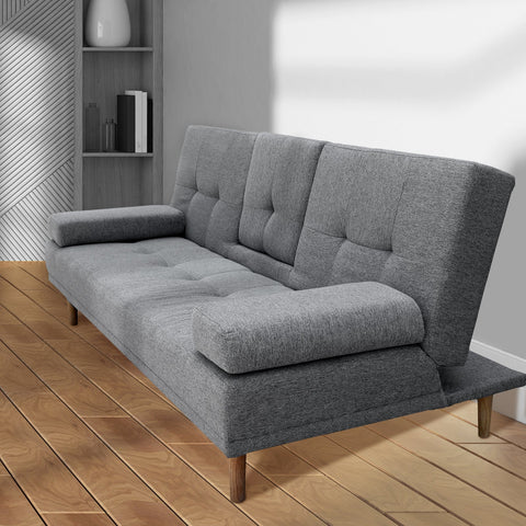 Casa Decor Mendoza 2 in 1 Sofa Bed Couch Grey Pull Down Cupholder 3 Seats Futon Chez Guru