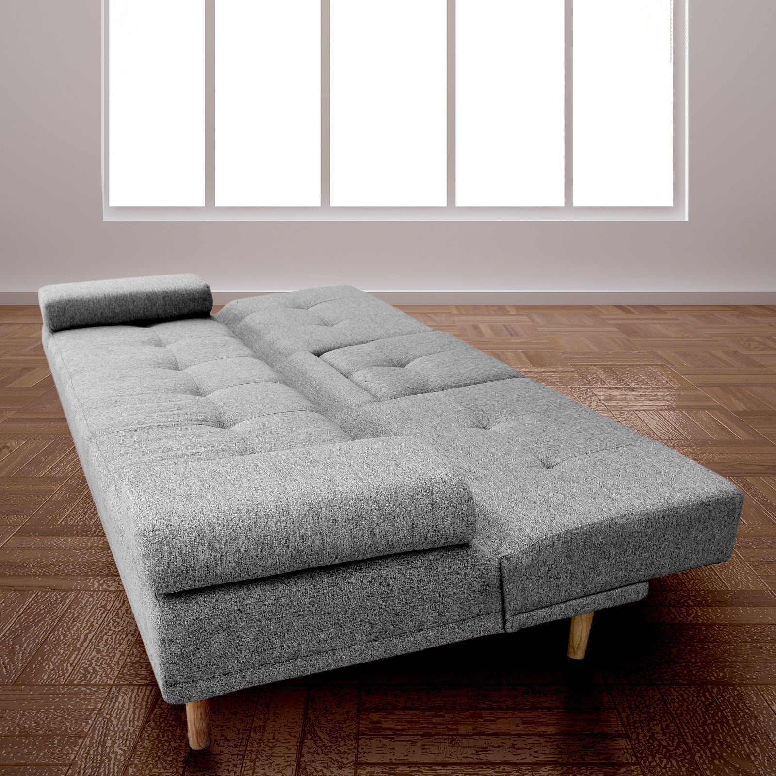 Casa Decor Mendoza 2 in 1 Sofa Bed Couch Grey Pull Down Cupholder 3 Seats Futon Chez Guru