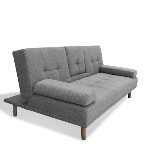 Casa Decor Mendoza 2 in 1 Sofa Bed Couch Grey Pull Down Cupholder 3 Seats Futon Chez Guru