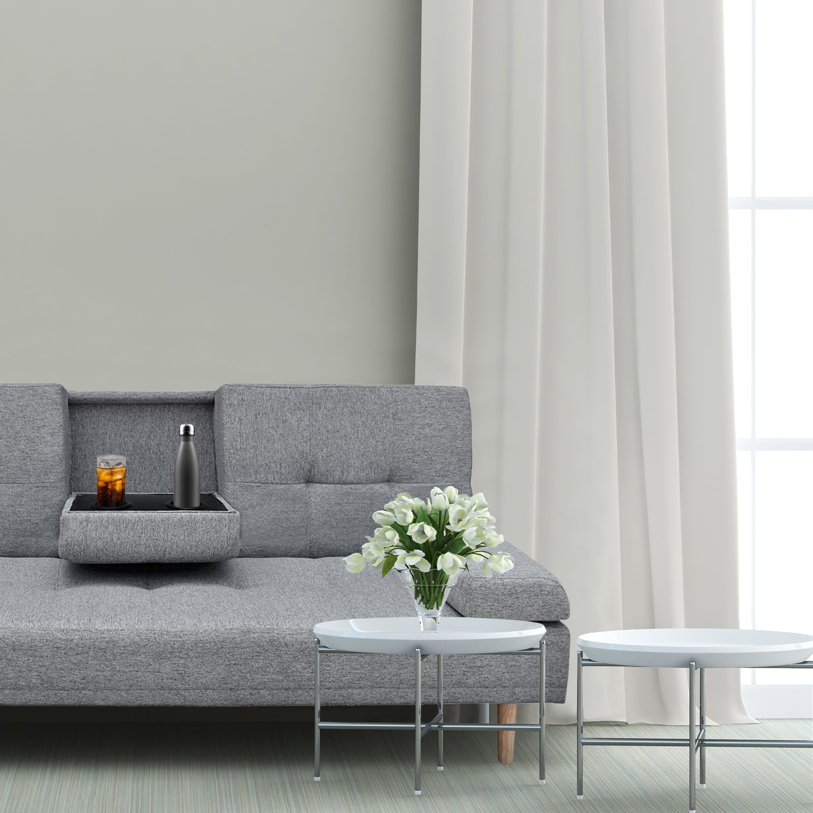 Casa Decor Mendoza 2 in 1 Sofa Bed Couch Grey Pull Down Cupholder 3 Seats Futon Chez Guru
