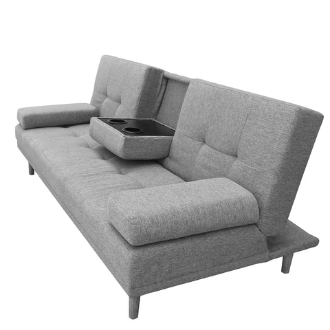 Casa Decor Mendoza 2 in 1 Sofa Bed Couch Grey Pull Down Cupholder 3 Seats Futon Chez Guru