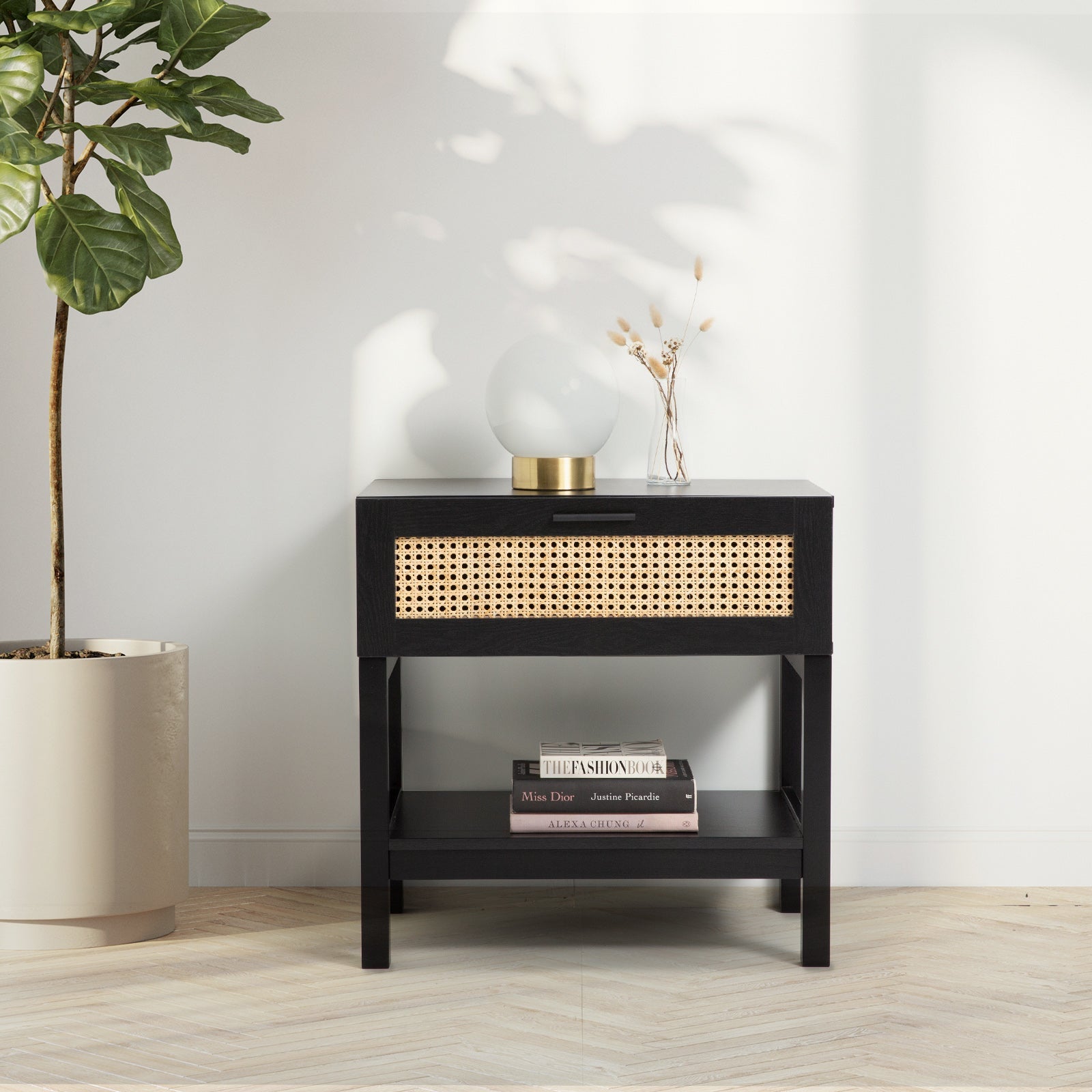 Casa Decor Tulum Rattan Bedside Table Drawers Table Nightstand Cabinet Black Chez Guru