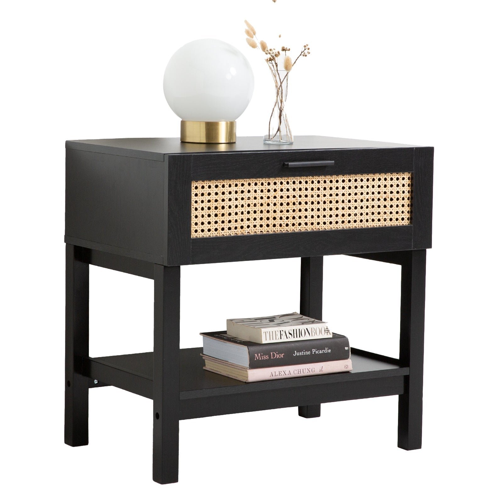 Casa Decor Tulum Rattan Bedside Table Drawers Table Nightstand Cabinet Black Chez Guru