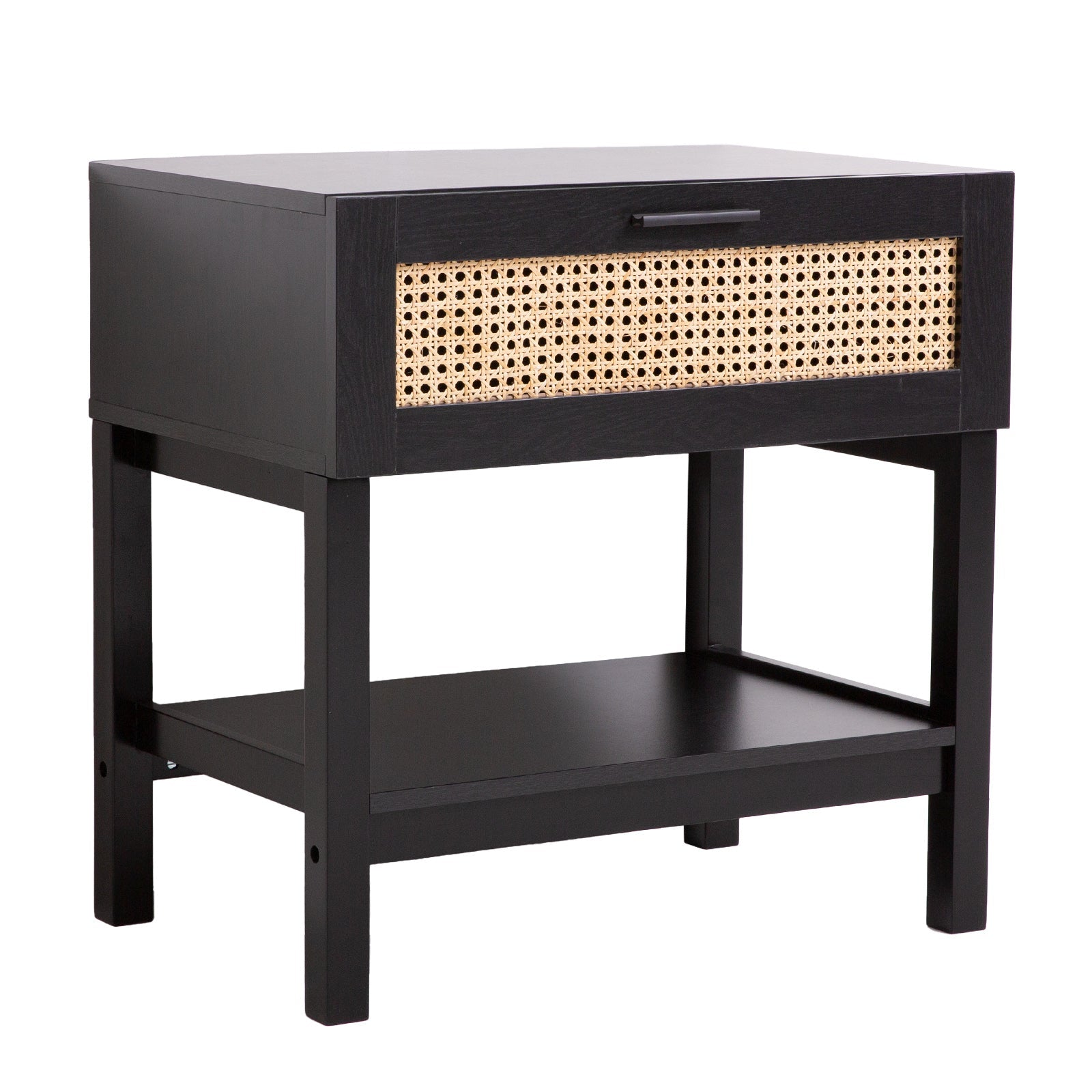 Casa Decor Tulum Rattan Bedside Table Drawers Table Nightstand Cabinet Black Chez Guru