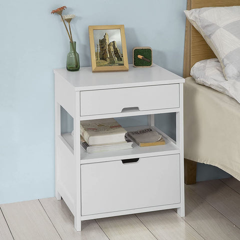 White Bedside Table with 2 Drawers Chez Guru