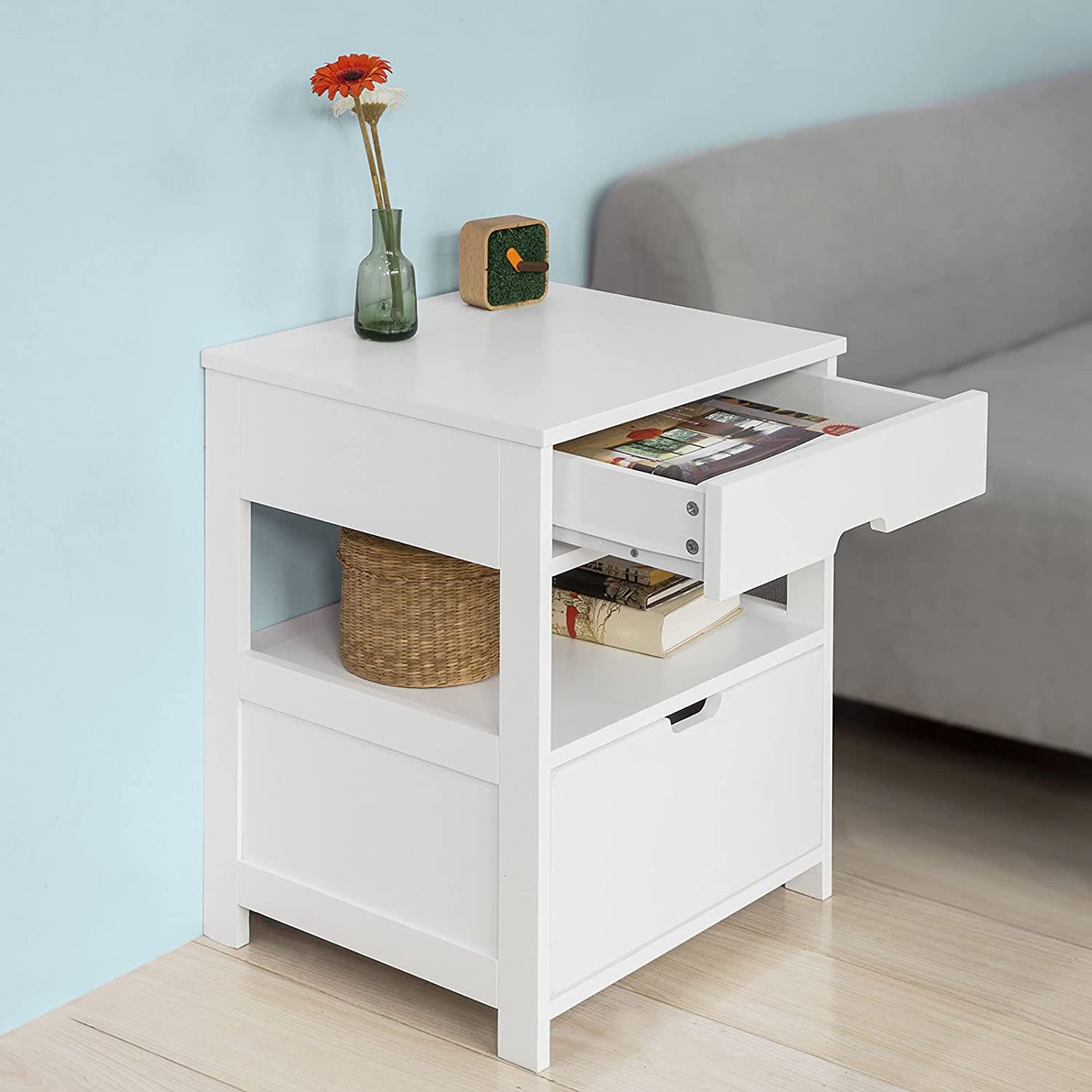 White Bedside Table with 2 Drawers Chez Guru