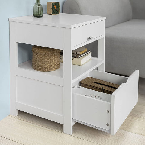 White Bedside Table with 2 Drawers Chez Guru