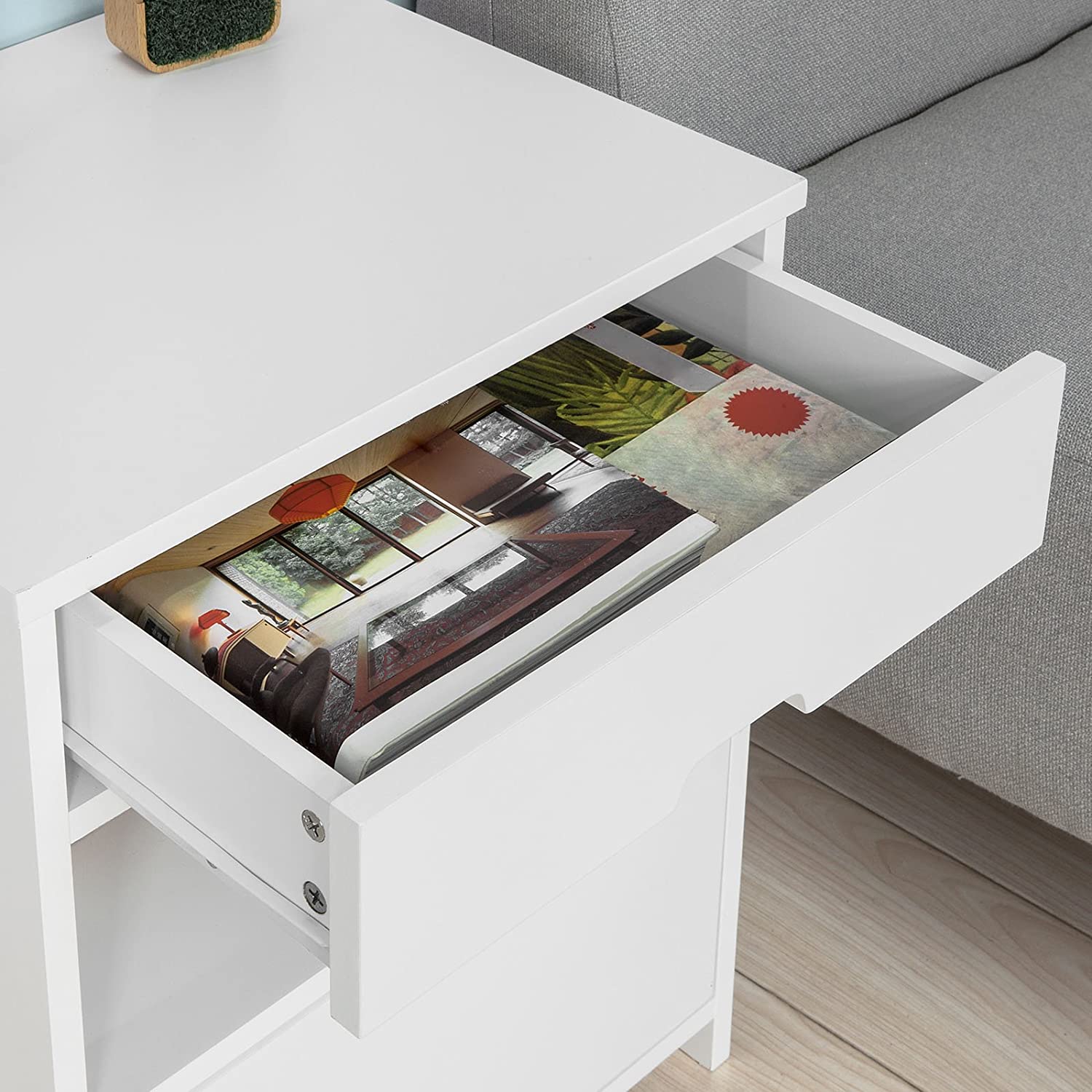 White Bedside Table with 2 Drawers Chez Guru