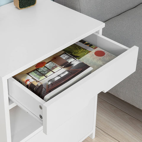 White Bedside Table with 2 Drawers Chez Guru