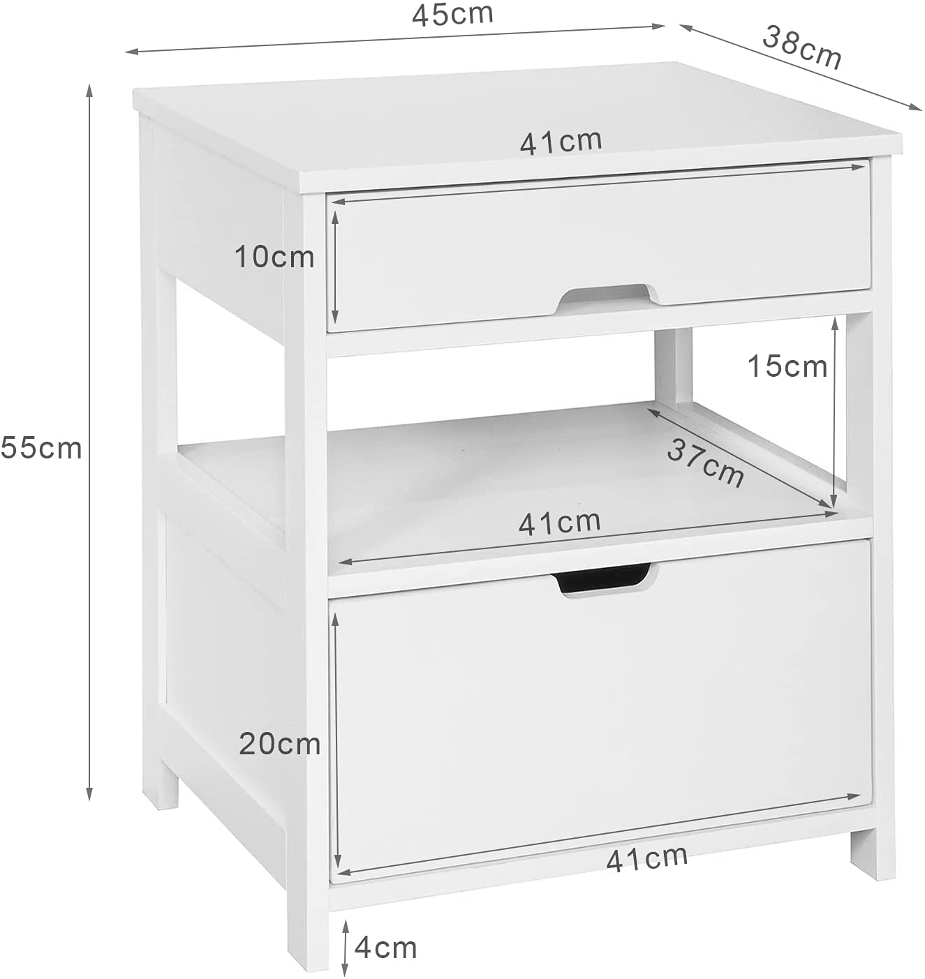 White Bedside Table with 2 Drawers Chez Guru