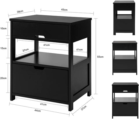 Black Bedside Table with 2 Drawers Chez Guru