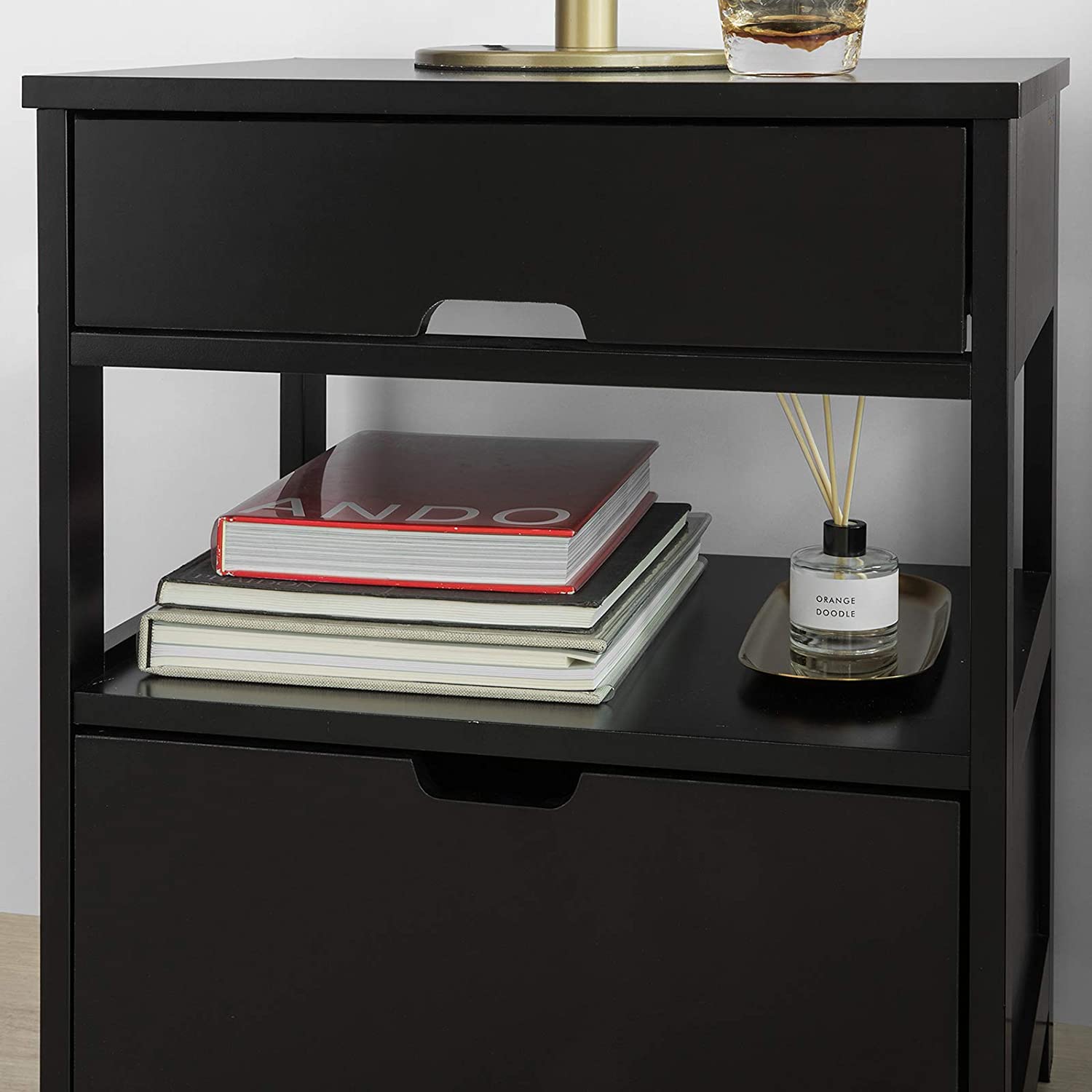 Black Bedside Table with 2 Drawers Chez Guru