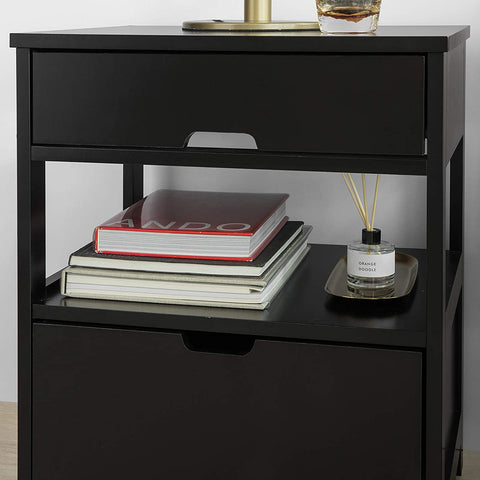 Black Bedside Table with 2 Drawers Chez Guru