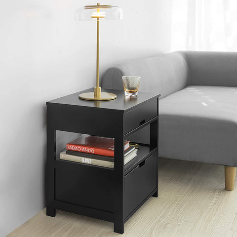 Black Bedside Table with 2 Drawers Chez Guru