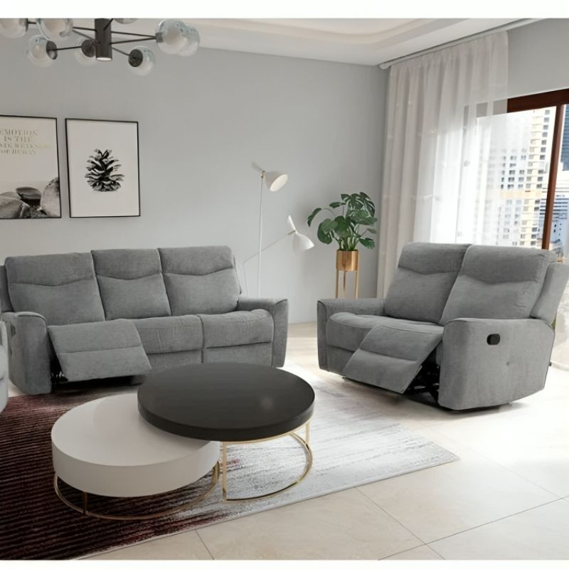Fabric Motion Recliner Sofa Set Cosmic Light Gray Manual 3+2 Seater Chez Guru