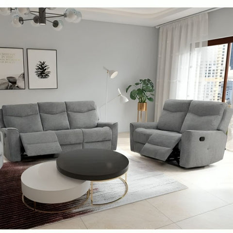 Fabric Motion Recliner Sofa Set Cosmic Light Gray Manual 3+2 Seater Chez Guru