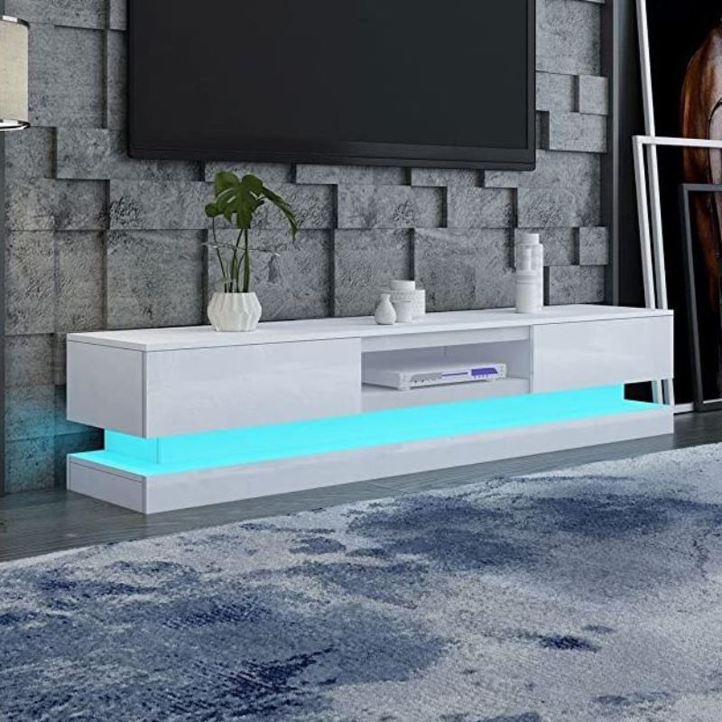 Modern High Gloss LED RGB TV Entertainment Unit with Storage 220cm - White Chez Guru