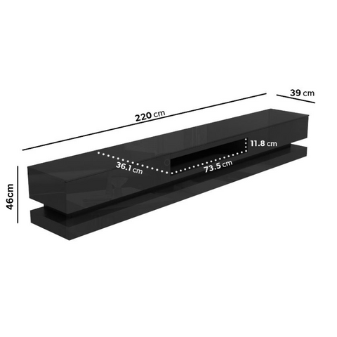 Modern High Gloss LED RGB TV Entertainment Unit with Storage 220cm - Black Chez Guru
