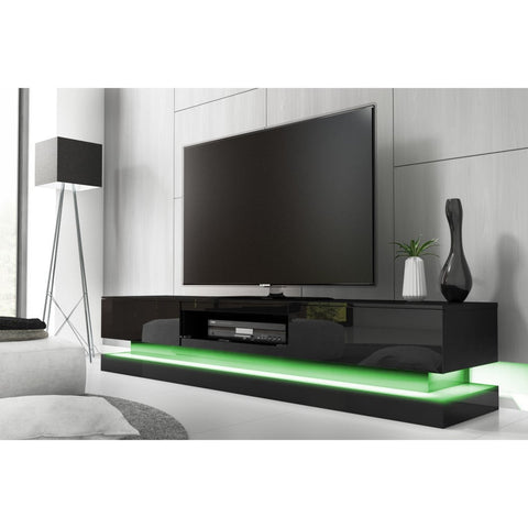 Modern High Gloss LED RGB TV Entertainment Unit with Storage 220cm - Black Chez Guru