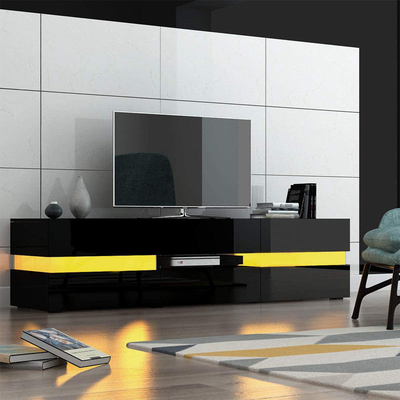 Modern High Gloss Front TV Entertainment Unit 177cm LED Storage Drawer - Black Chez Guru