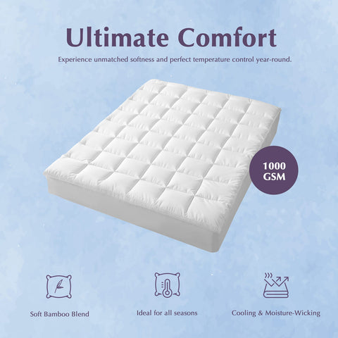 Hypoallergenic, Antibacterial w/ 100% Microfiber filling Mattress Topper - QUEEN Chez Guru
