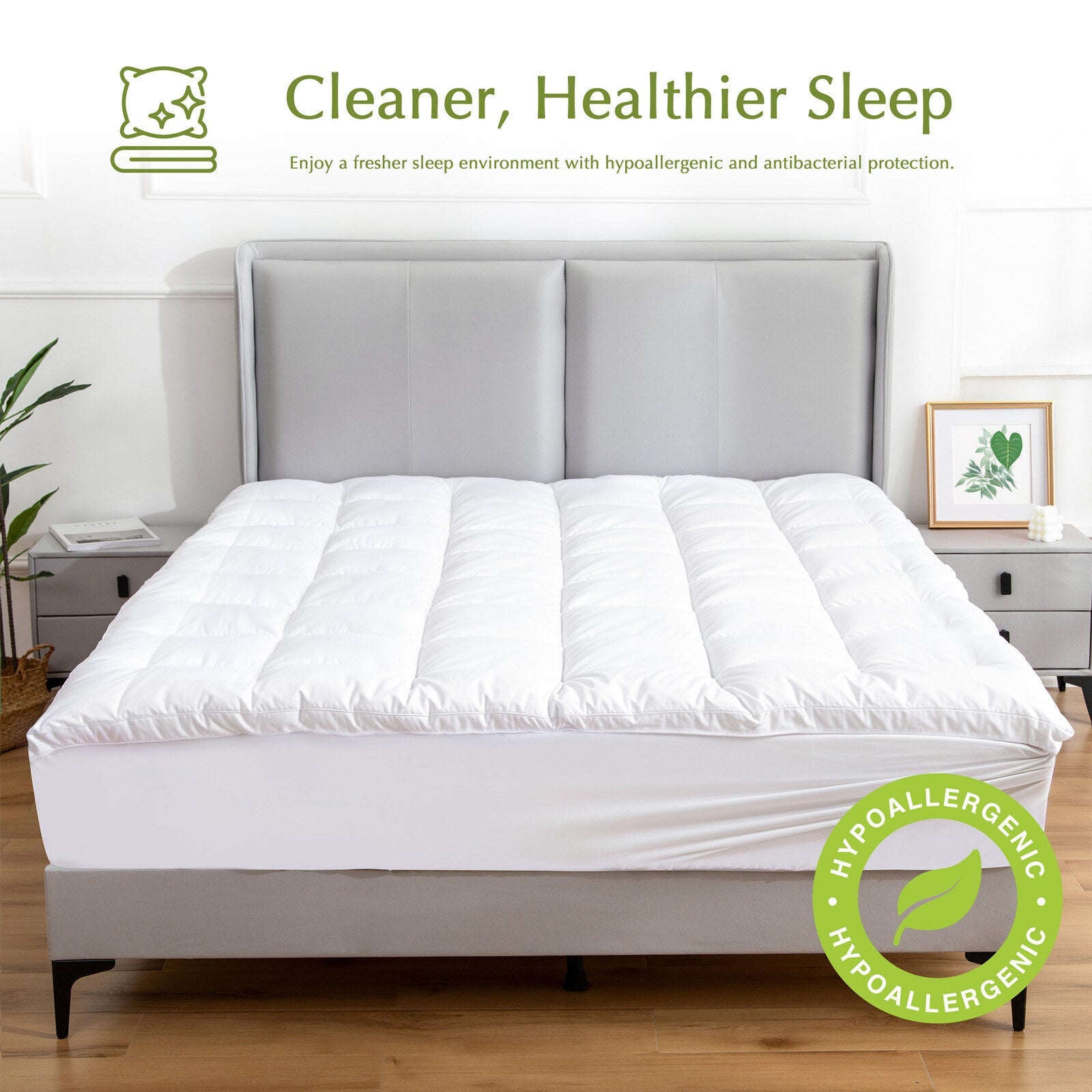 Hypoallergenic, Antibacterial w/ 100% Microfiber filling Mattress Topper - QUEEN Chez Guru