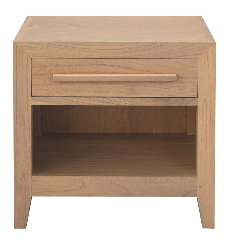 Dion 1-Drawer Solid Mindi Bedside Table (Natural) Chez Guru