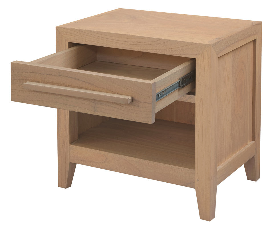 Dion 1-Drawer Solid Mindi Bedside Table (Natural) Chez Guru