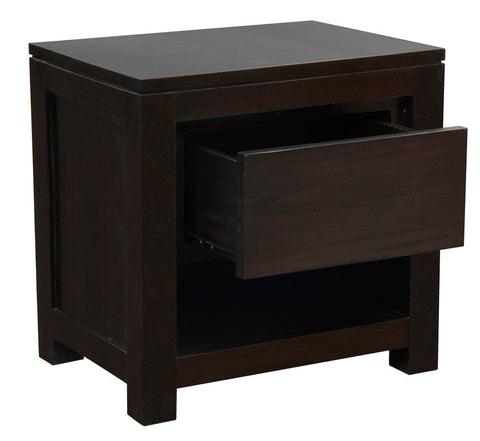 Amsterdam Solid Mahogany Timber 1 Drawer Bedside Table (Chocolate) Chez Guru