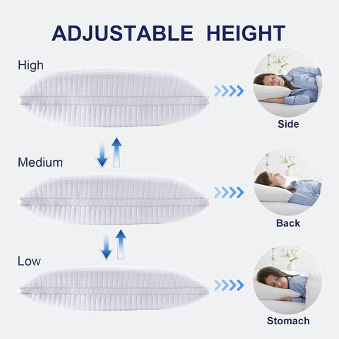 2xKing Quality Pillows Cotton Hotel Adjustable Home Pillows Down Alternative Pillows Chez Guru