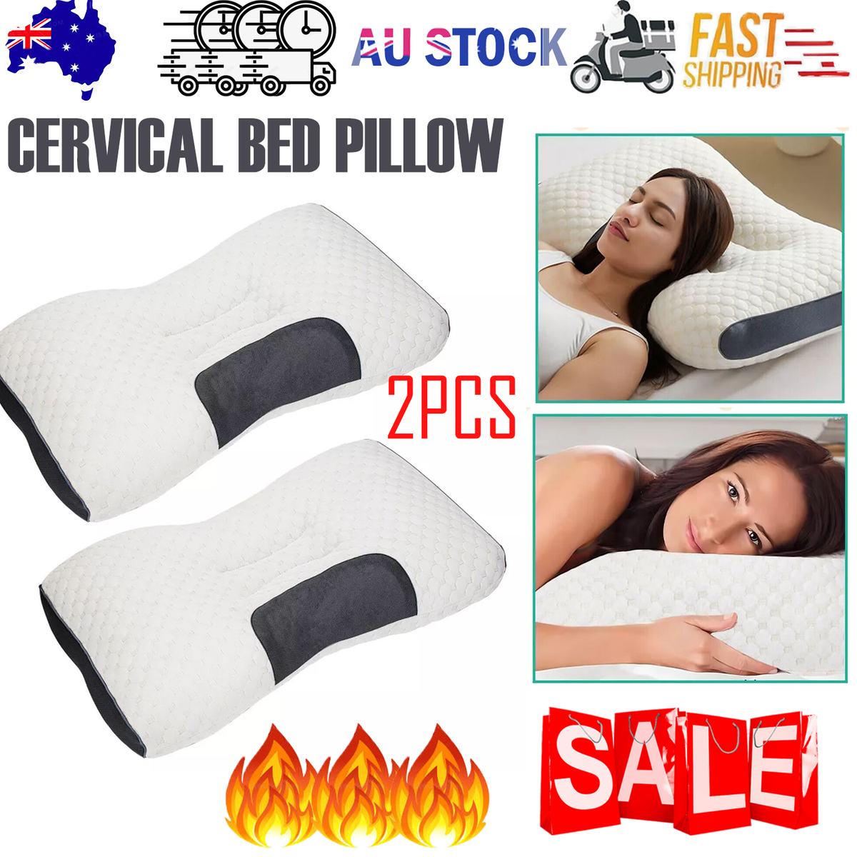 2 pcs Pain Relief Ergonomic Pillow Adjustable Contour Orthopedic Cervical Bed Pillow Chez Guru