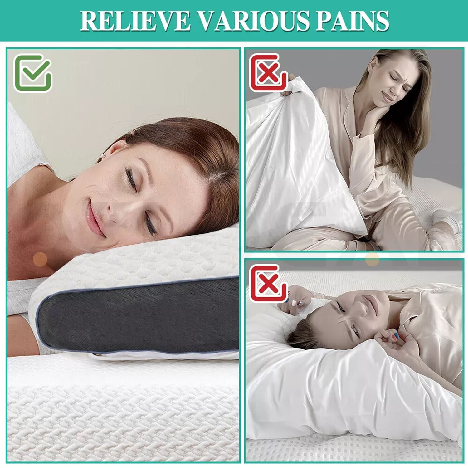 2 pcs Pain Relief Ergonomic Pillow Adjustable Contour Orthopedic Cervical Bed Pillow Chez Guru