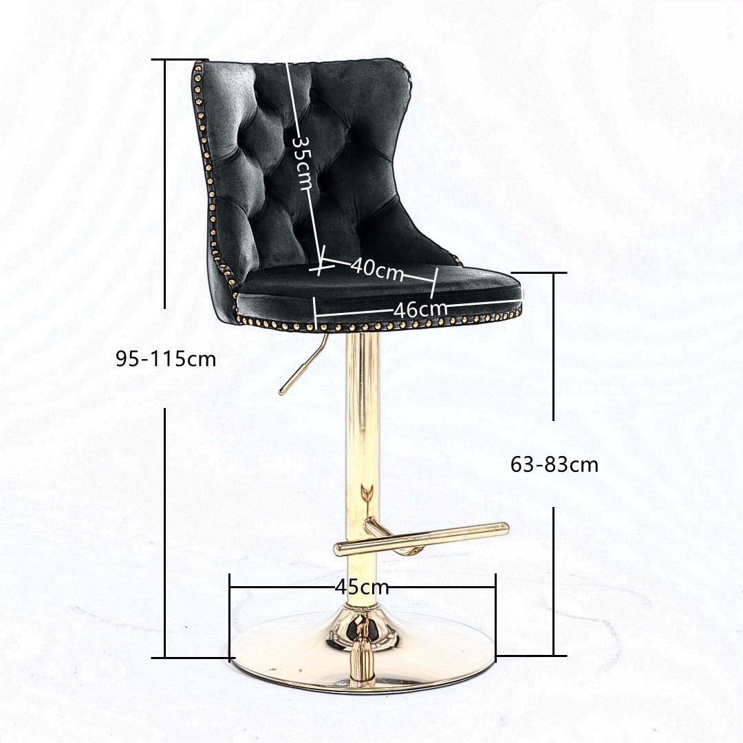 4x Height Adjustable Swivel Bar Stool Velvet Studs Barstool with Footrest and Golden Base- Beige Chez Guru