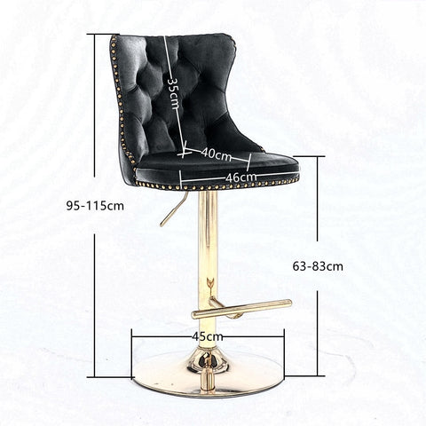 4x Height Adjustable Swivel Bar Stool Velvet Studs Barstool with Footrest and Golden Base- Beige Chez Guru