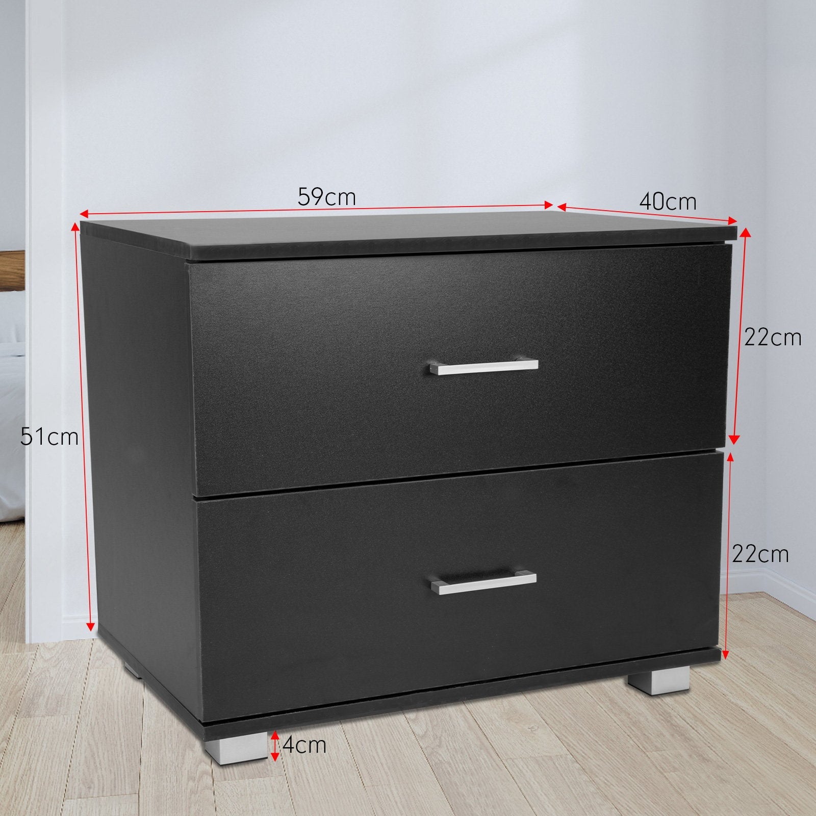 Sarantino Bedside Table Cabinet Storage Chest 2 Drawers Lamp Side Nightstand - Black Chez Guru