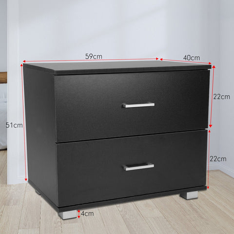 Sarantino Bedside Table Cabinet Storage Chest 2 Drawers Lamp Side Nightstand - Black Chez Guru