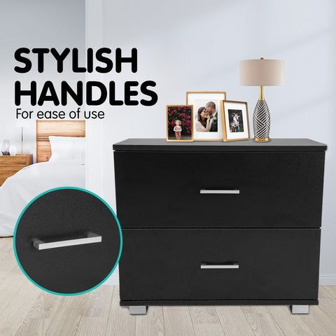 Sarantino Bedside Table Cabinet Storage Chest 2 Drawers Lamp Side Nightstand - Black Chez Guru