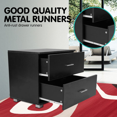 Sarantino Bedside Table Cabinet Storage Chest 2 Drawers Lamp Side Nightstand - Black Chez Guru