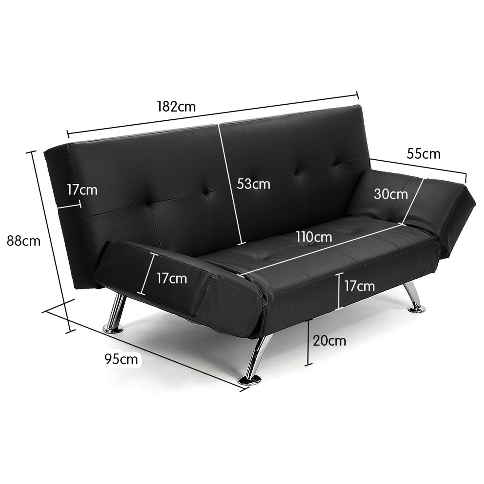 Sarantino Brooklyn Sofa Bed Faux Leather Lounge Couch Futon Furniture Adjustable Suite Bk Chez Guru