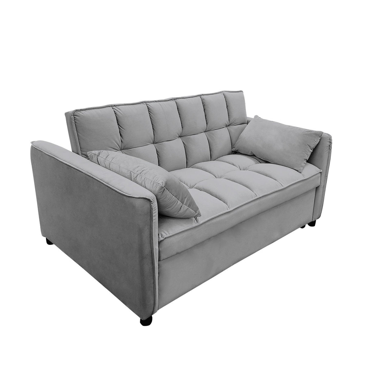 Sarantino Quincy 2-Seater Velvet Sofa Bed in Dark Grey with Wooden Frame and Tufted Design Chez Guru
