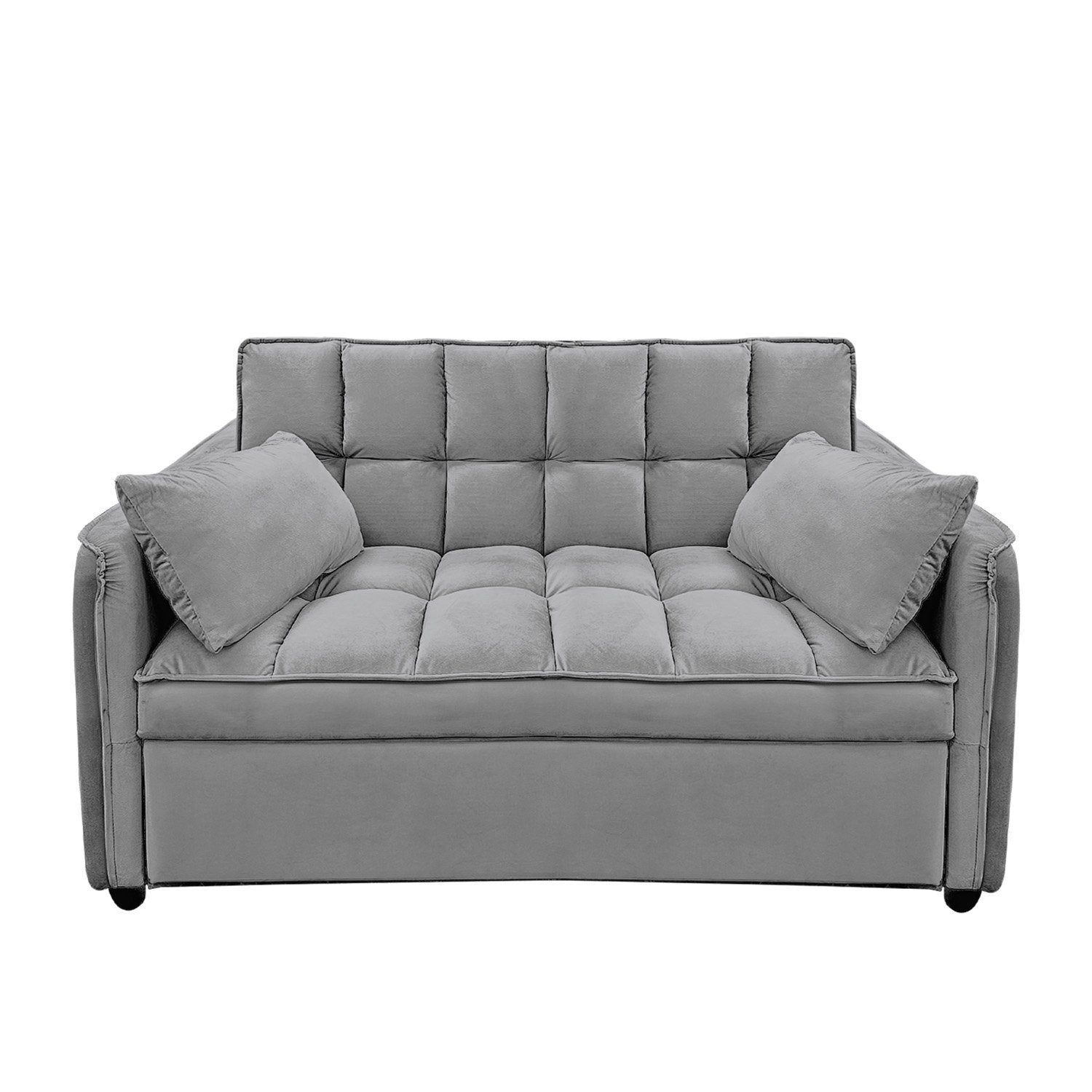 Sarantino Quincy 2-Seater Velvet Sofa Bed in Dark Grey with Wooden Frame and Tufted Design Chez Guru