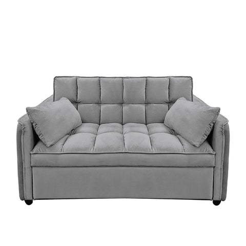 Sarantino Quincy 2-Seater Velvet Sofa Bed in Dark Grey with Wooden Frame and Tufted Design Chez Guru