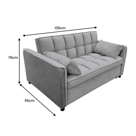Sarantino Quincy 2-Seater Velvet Sofa Bed in Dark Grey with Wooden Frame and Tufted Design Chez Guru