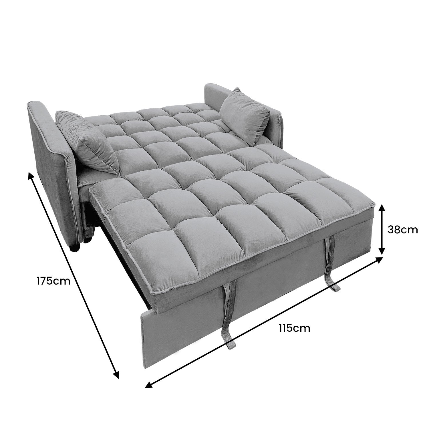 Sarantino Quincy 2-Seater Velvet Sofa Bed in Dark Grey with Wooden Frame and Tufted Design Chez Guru