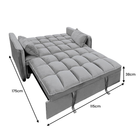 Sarantino Quincy 2-Seater Velvet Sofa Bed in Dark Grey with Wooden Frame and Tufted Design Chez Guru