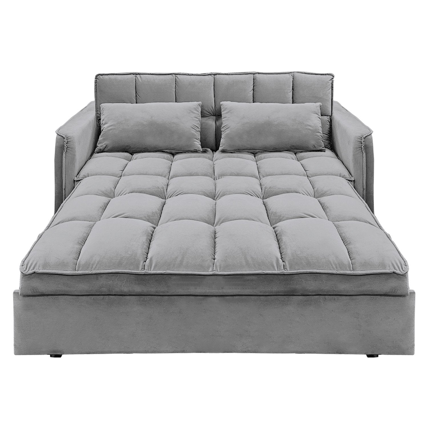 Sarantino Quincy 2-Seater Velvet Sofa Bed in Dark Grey with Wooden Frame and Tufted Design Chez Guru